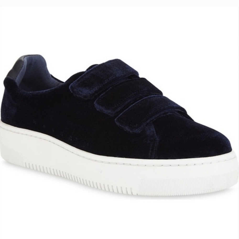 Sandro Navy Blue Velvet Platform Sneakers